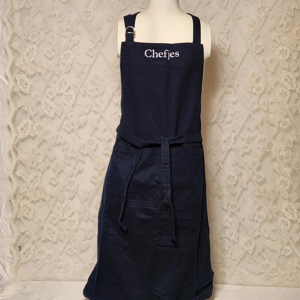 🔥 Bib Apron Full Length 100% Cotton Dark Blue With Ties and Double Front